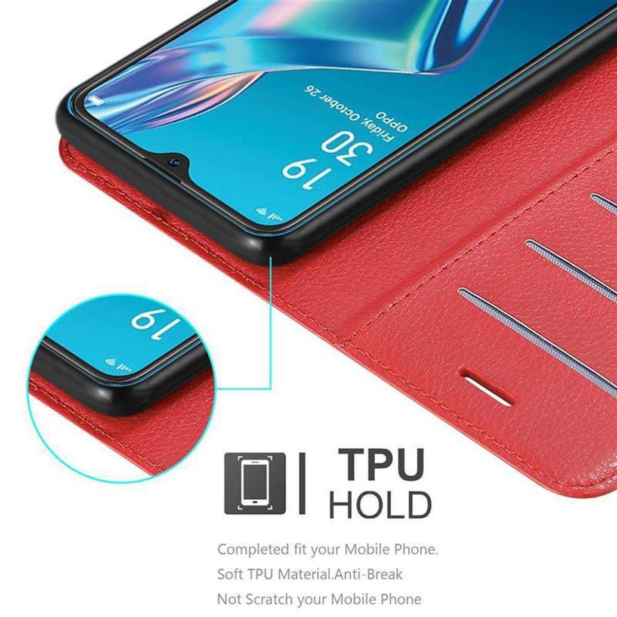 Cadorabo Hülle für Oppo A12 Schutz Hülle in Rot Handyhülle Etui Case Cover Magnetverschluss