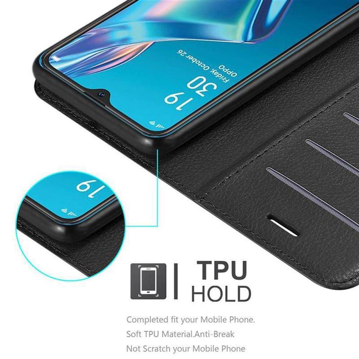 Cadorabo Hülle für Oppo A12 Schutz Hülle in Schwarz Handyhülle Etui Case Cover Magnetverschluss