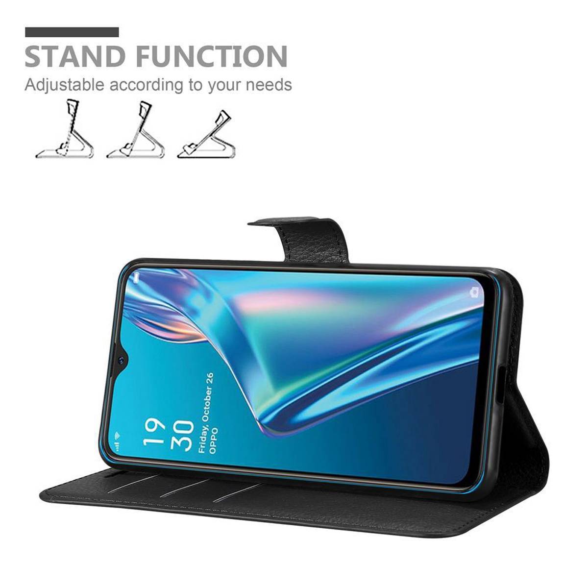 Cadorabo Hülle für Oppo A12 Schutz Hülle in Schwarz Handyhülle Etui Case Cover Magnetverschluss