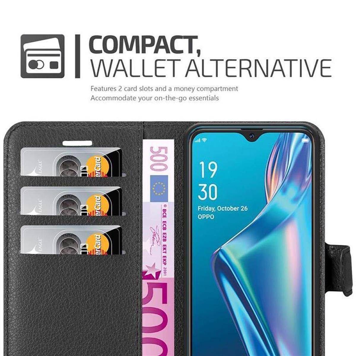 Cadorabo Hülle für Oppo A12 Schutz Hülle in Schwarz Handyhülle Etui Case Cover Magnetverschluss