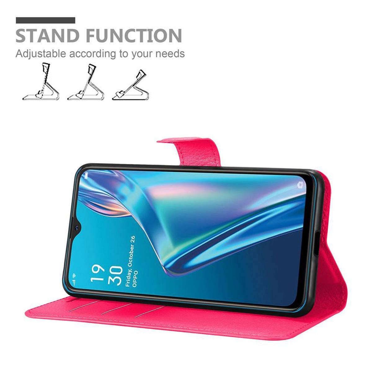 Cadorabo Hülle für Oppo A12 Schutz Hülle in Pink Handyhülle Etui Case Cover Magnetverschluss