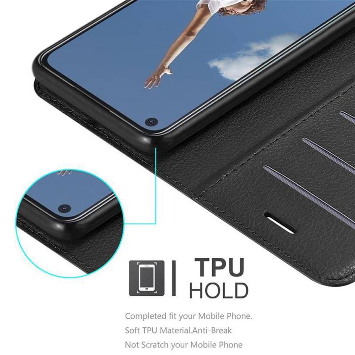 Cadorabo Hülle für Oppo A52 Schutz Hülle in Schwarz Handyhülle Etui Case Cover Magnetverschluss