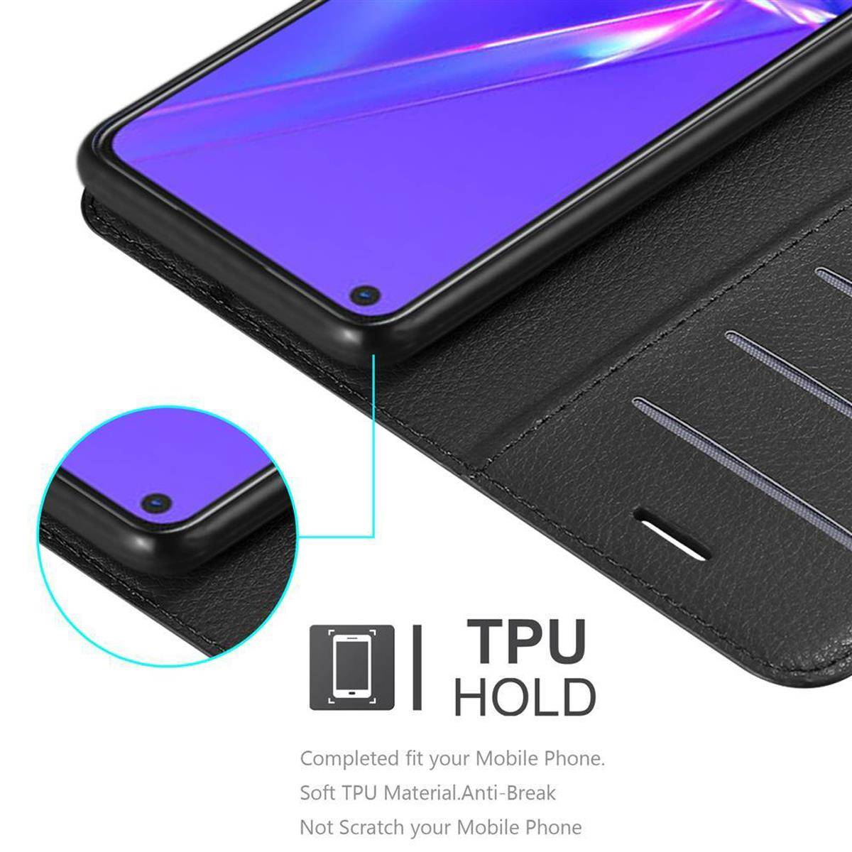 Cadorabo Hülle für Oppo A72 Schutz Hülle in Schwarz Handyhülle Etui Case Cover Magnetverschluss
