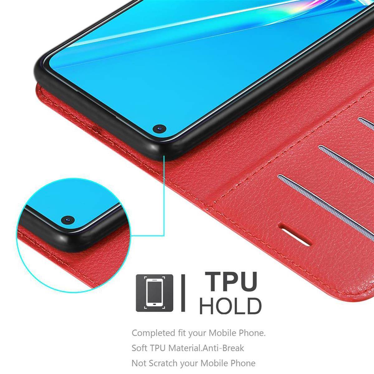 Cadorabo Hülle für Oppo A92 Schutz Hülle in Rot Handyhülle Etui Case Cover Magnetverschluss