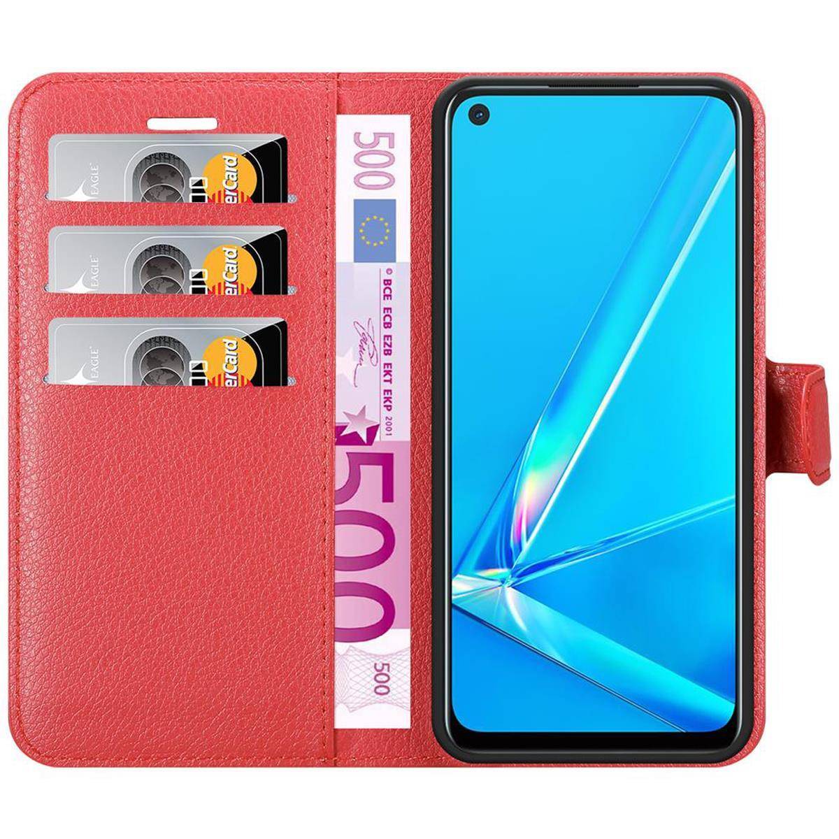 Cadorabo Hülle für Oppo A92 Schutz Hülle in Rot Handyhülle Etui Case Cover Magnetverschluss