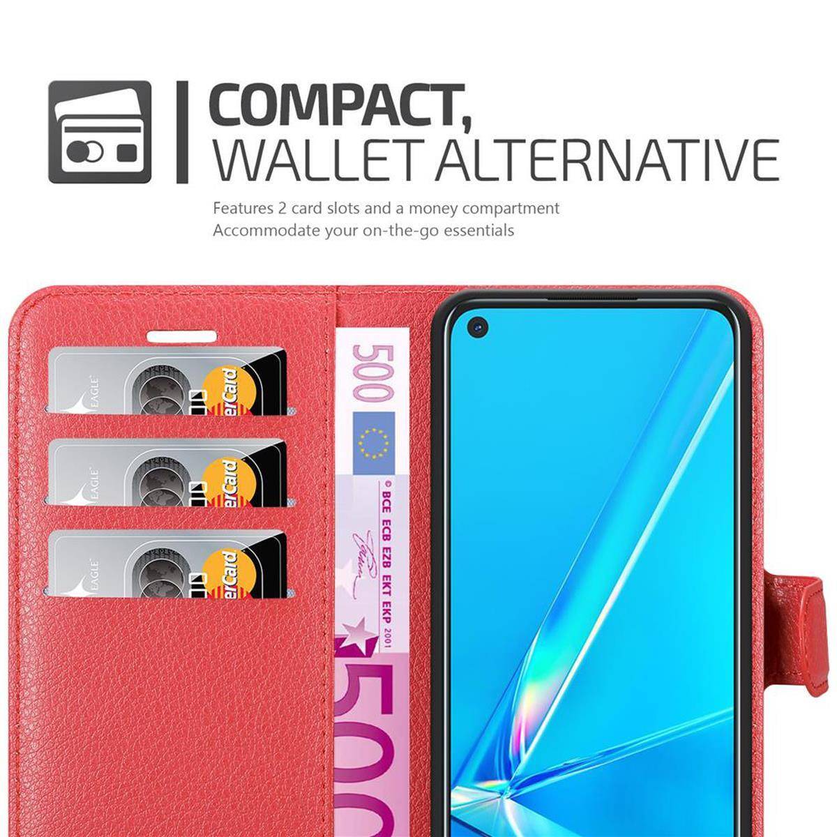 Cadorabo Hülle für Oppo A92 Schutz Hülle in Rot Handyhülle Etui Case Cover Magnetverschluss
