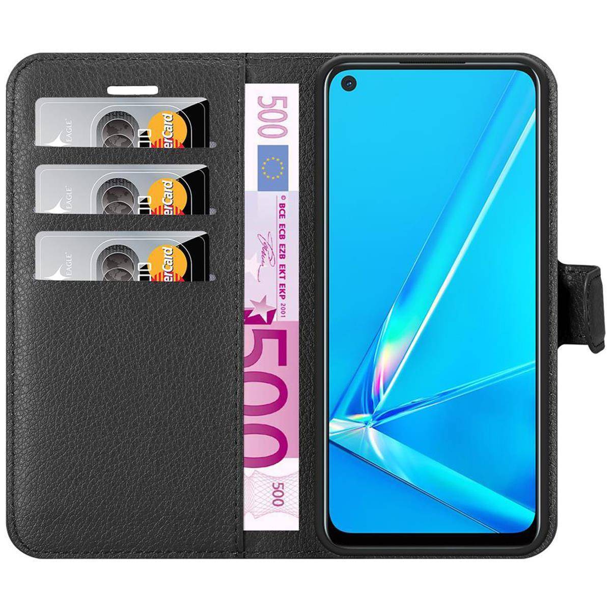 Cadorabo Hülle für Oppo A92 Schutz Hülle in Schwarz Handyhülle Etui Case Cover Magnetverschluss