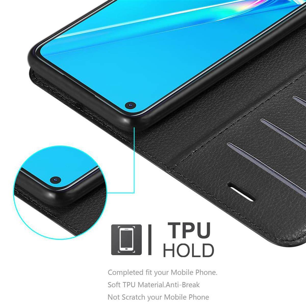 Cadorabo Hülle für Oppo A92 Schutz Hülle in Schwarz Handyhülle Etui Case Cover Magnetverschluss