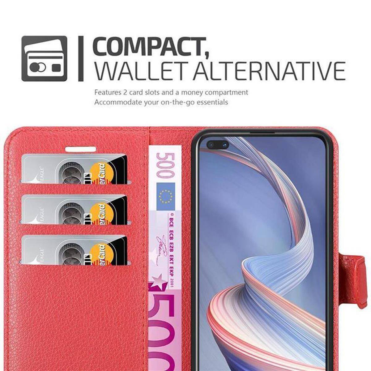 Cadorabo Hülle für Oppo A92s Schutz Hülle in Rot Handyhülle Etui Case Cover Magnetverschluss