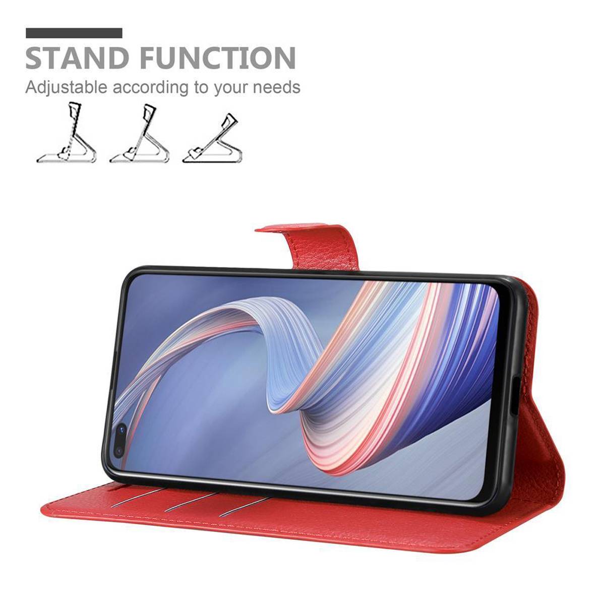 Cadorabo Hülle für Oppo A92s Schutz Hülle in Rot Handyhülle Etui Case Cover Magnetverschluss