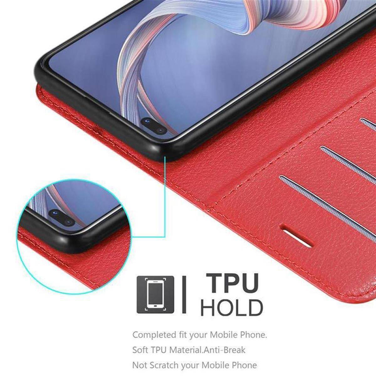 Cadorabo Hülle für Oppo A92s Schutz Hülle in Rot Handyhülle Etui Case Cover Magnetverschluss