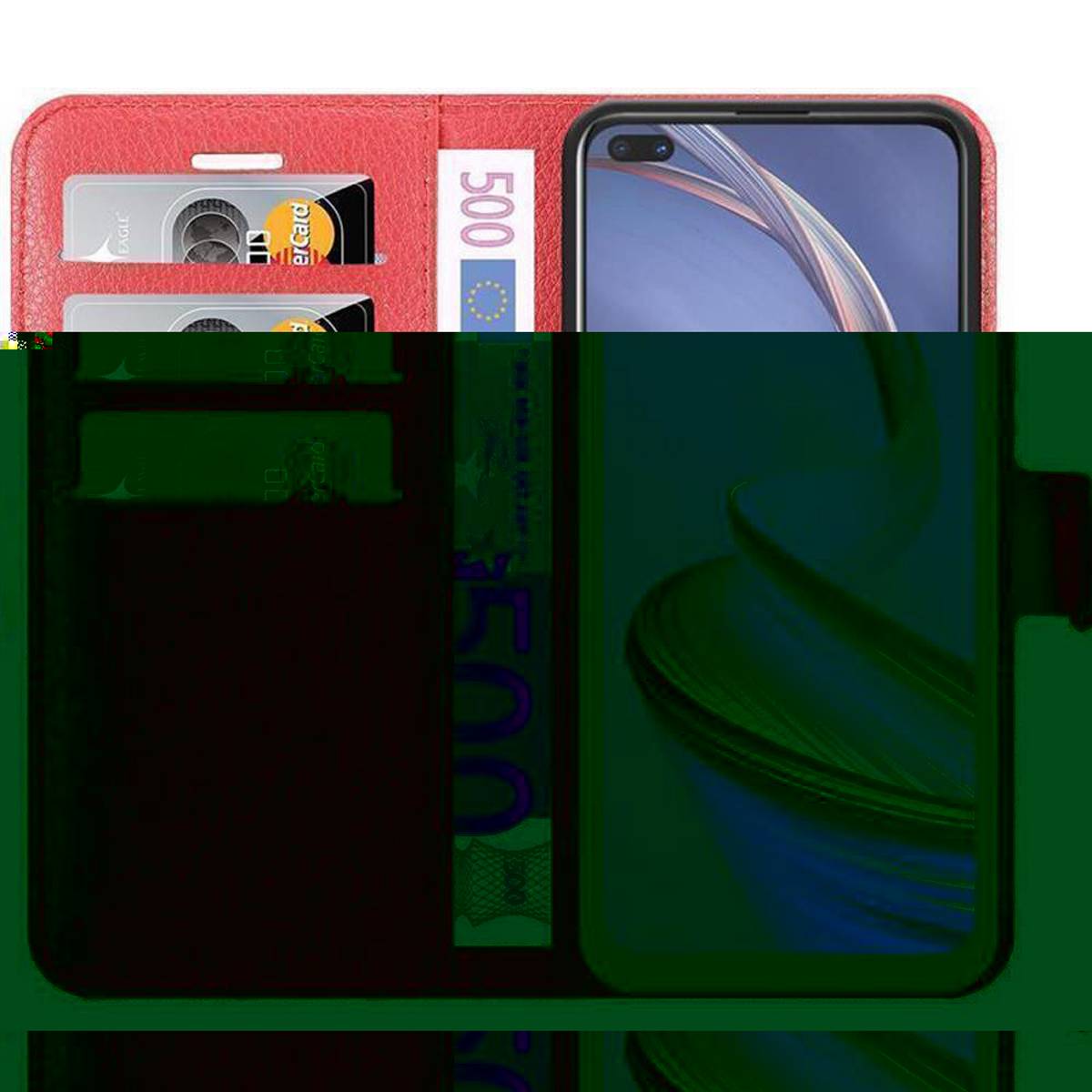 Cadorabo Hülle für Oppo A92s Schutz Hülle in Rot Handyhülle Etui Case Cover Magnetverschluss