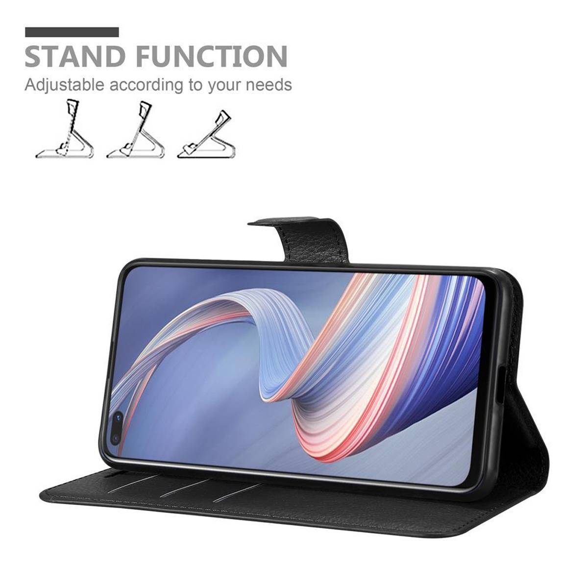 Cadorabo Hülle für Oppo A92s Schutz Hülle in Schwarz Handyhülle Etui Case Cover Magnetverschluss