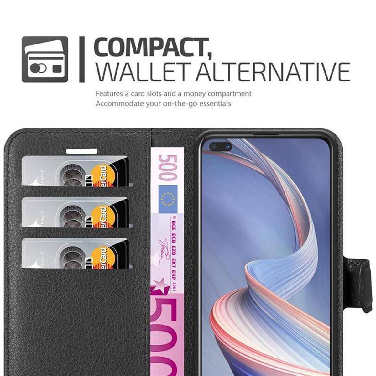 Cadorabo Hülle für Oppo A92s Schutz Hülle in Schwarz Handyhülle Etui Case Cover Magnetverschluss