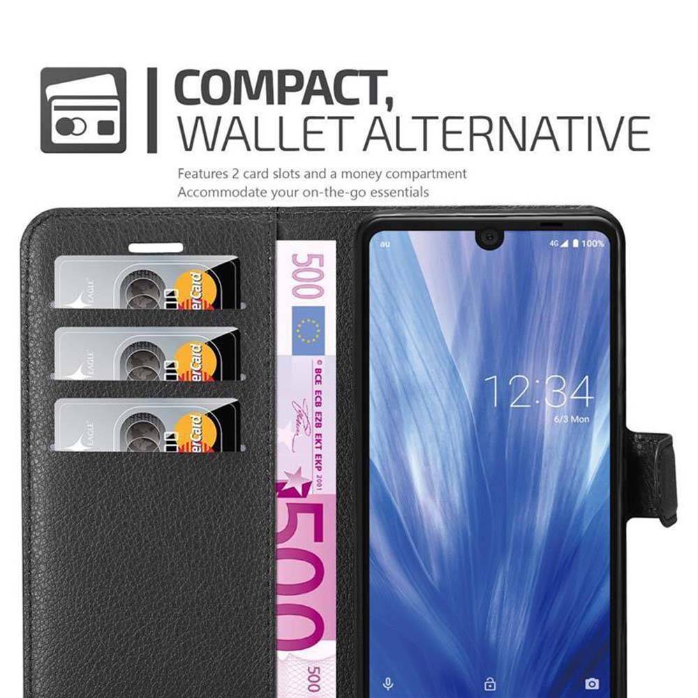 Cadorabo Hülle für Sharp Aquos R3 Schutz Hülle in Schwarz Handyhülle Etui Case Cover Magnetverschluss