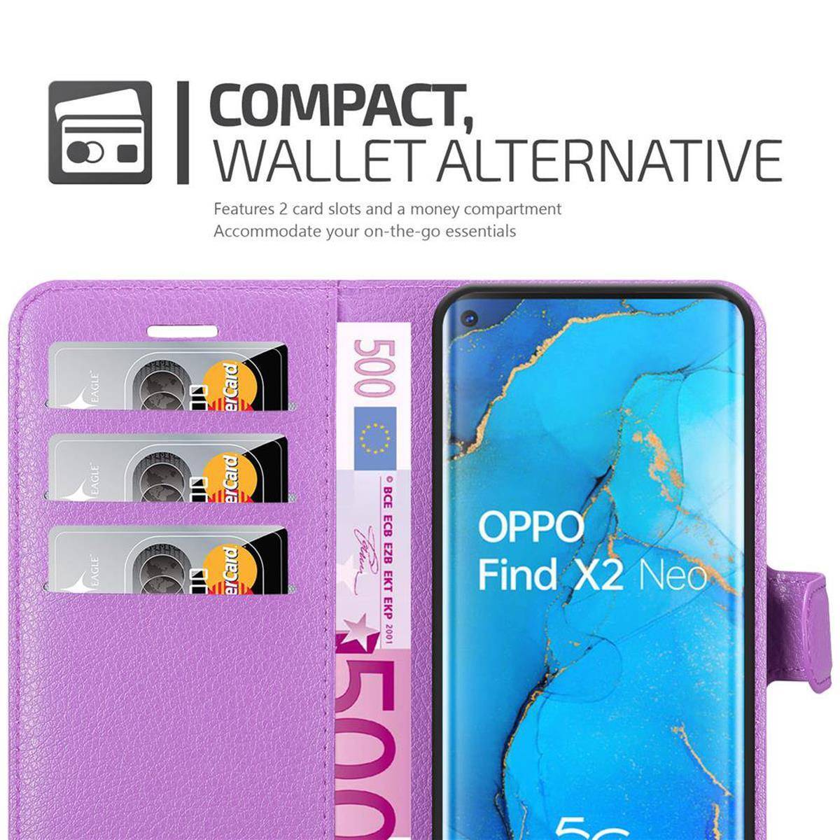 Cadorabo Hülle für Oppo FIND X2 NEO Schutz Hülle in Lila Handyhülle Etui Case Cover Magnetverschluss