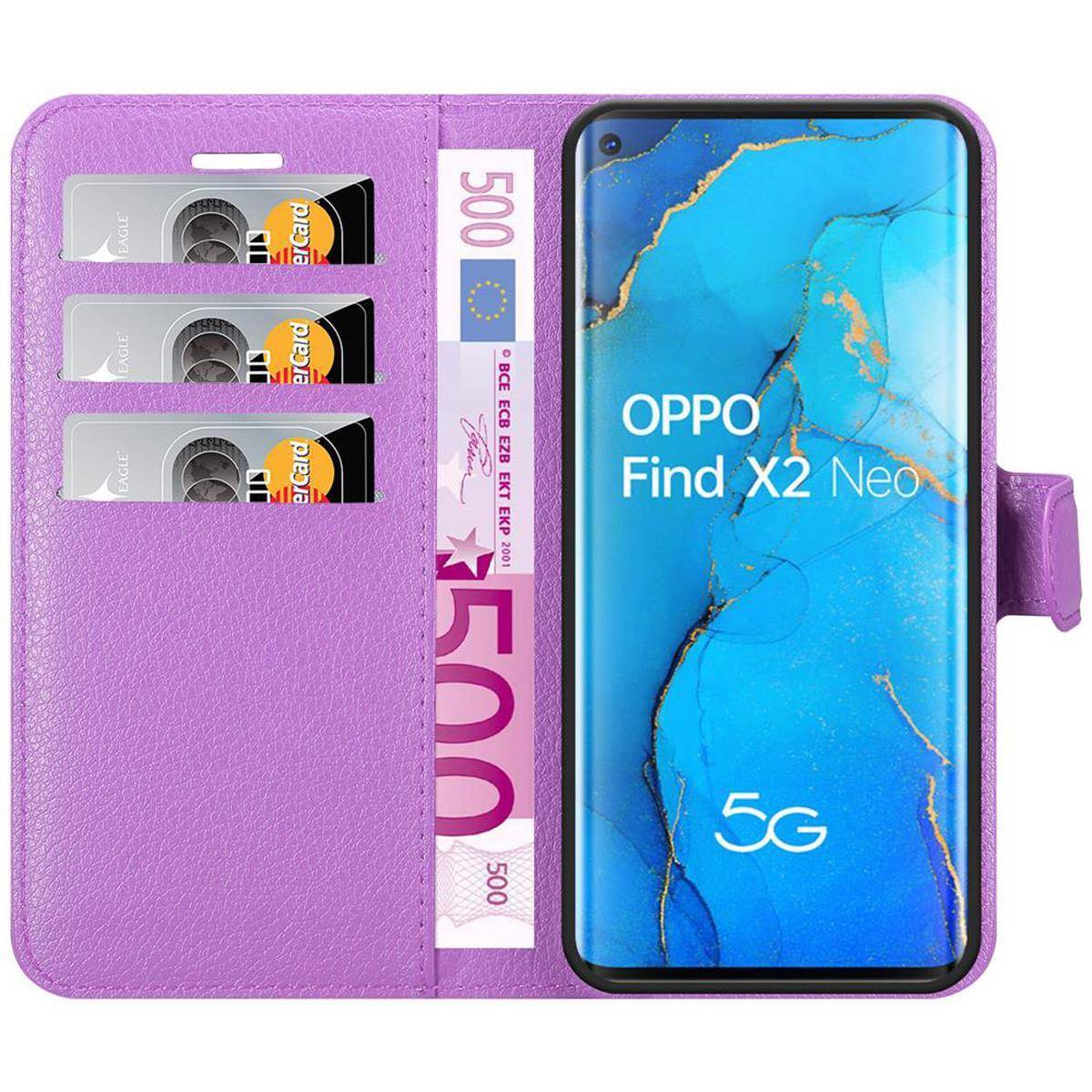 Cadorabo Hülle für Oppo FIND X2 NEO Schutz Hülle in Lila Handyhülle Etui Case Cover Magnetverschluss