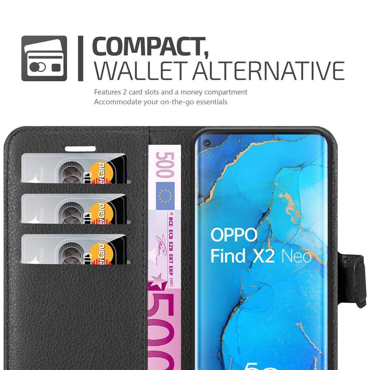 Cadorabo Hülle für Oppo FIND X2 NEO Schutz Hülle in Schwarz Handyhülle Etui Case Cover Magnetverschluss
