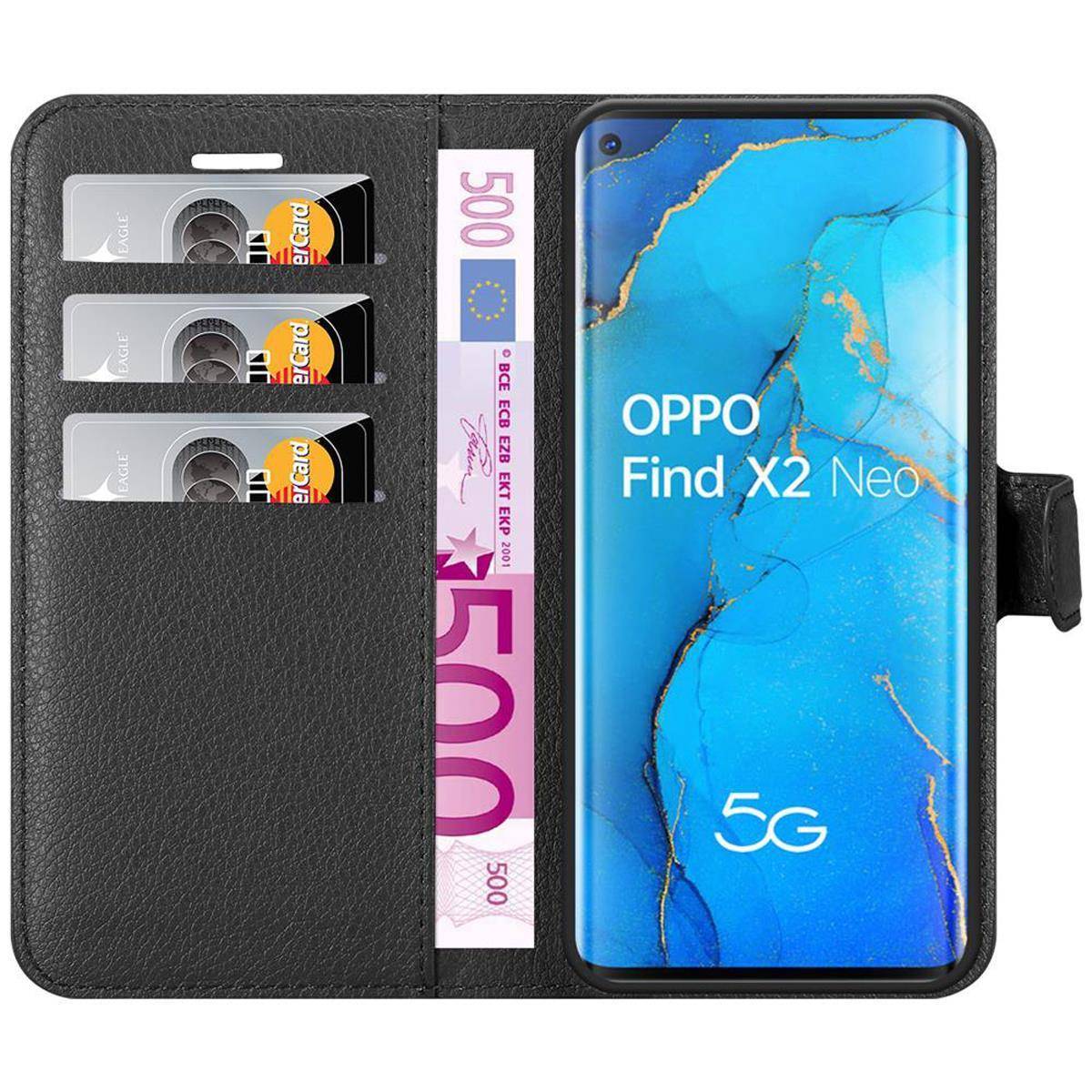 Cadorabo Hülle für Oppo FIND X2 NEO Schutz Hülle in Schwarz Handyhülle Etui Case Cover Magnetverschluss