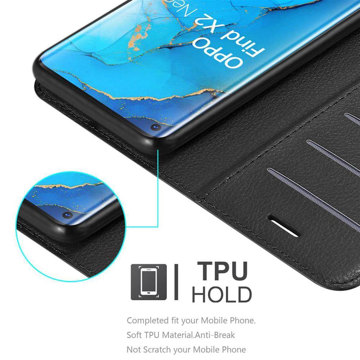 Cadorabo Hülle für Oppo FIND X2 NEO Schutz Hülle in Schwarz Handyhülle Etui Case Cover Magnetverschluss