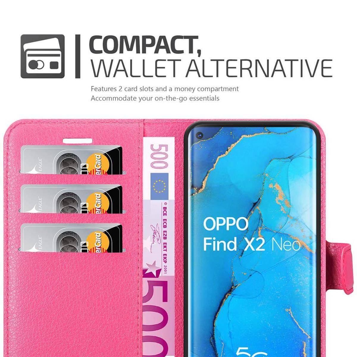 Cadorabo Hülle für Oppo FIND X2 NEO Schutz Hülle in Pink Handyhülle Etui Case Cover Magnetverschluss