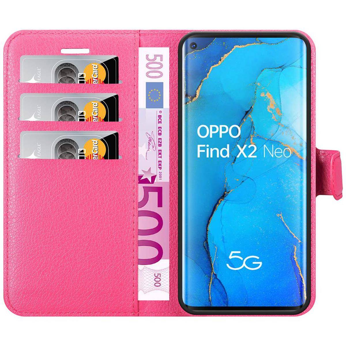 Cadorabo Hülle für Oppo FIND X2 NEO Schutz Hülle in Pink Handyhülle Etui Case Cover Magnetverschluss