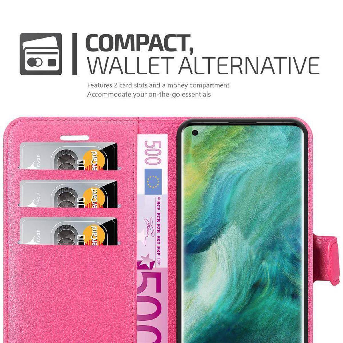 Cadorabo Hülle für Oppo FIND X2 PRO Schutz Hülle in Pink Handyhülle Etui Case Cover Magnetverschluss