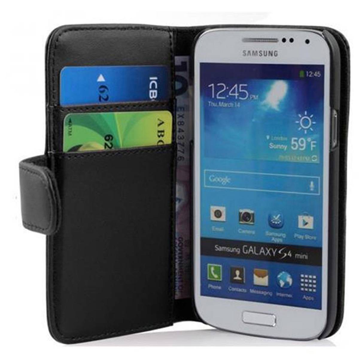 Cadorabo Hülle für Samsung Galaxy S4 MINI Schutz Hülle in Schwarz Handy Schutzhülle Book Case Etui Cover
