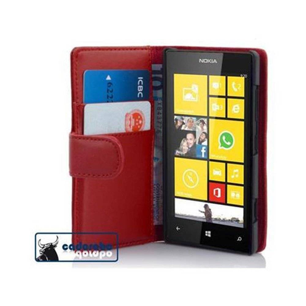 Cadorabo Handy Hülle für Nokia Lumia 520 Hülle in CHILI ROT , Schutzhülle Tasche case cover mit Kartenfach im glatten Design