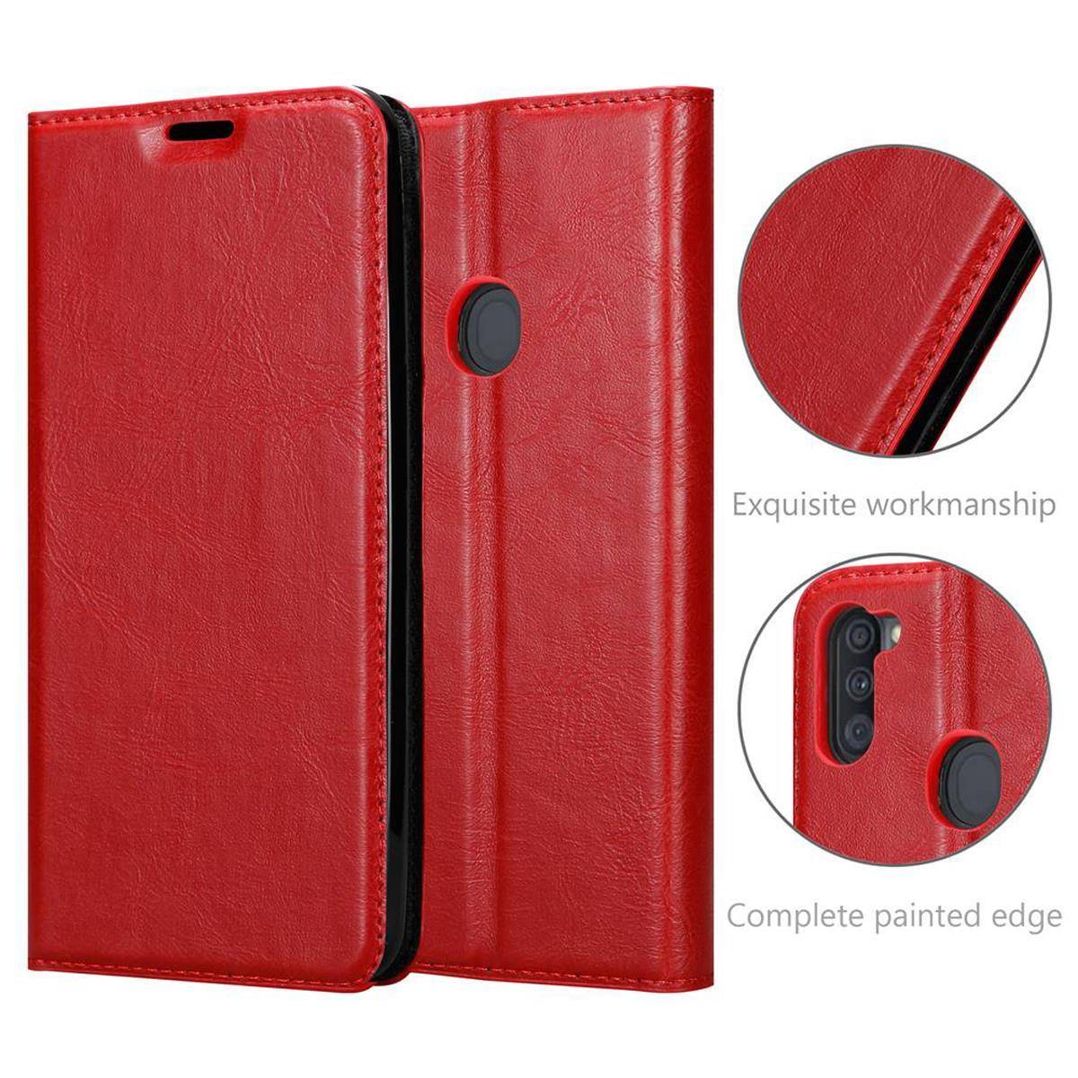 Cadorabo Hülle für Samsung Galaxy A11 / M11 Schutz Hülle in Rot Handyhülle Etui Case Cover Magnetverschluss