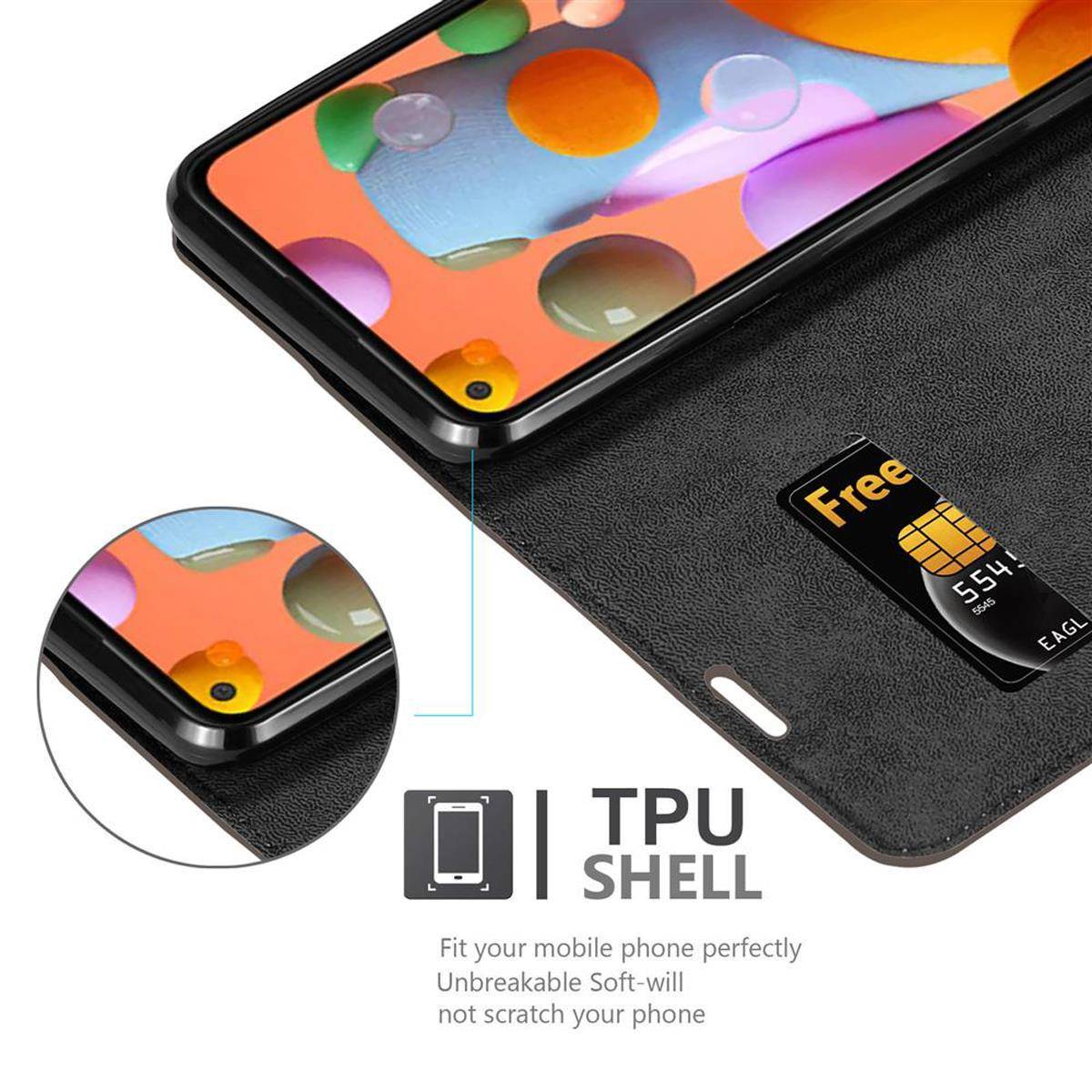 Cadorabo Hülle für Samsung Galaxy A11 / M11 Schutz Hülle in Braun Handyhülle Etui Case Cover Magnetverschluss