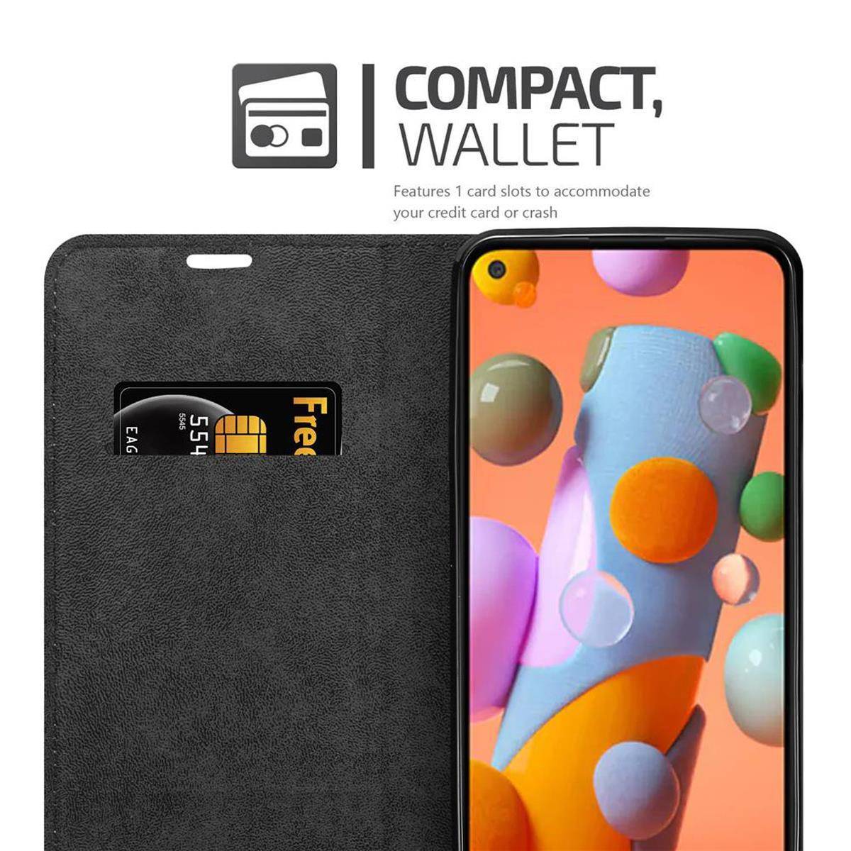 Cadorabo Hülle für Samsung Galaxy A11 / M11 Schutz Hülle in Schwarz Handyhülle Etui Case Cover Magnetverschluss