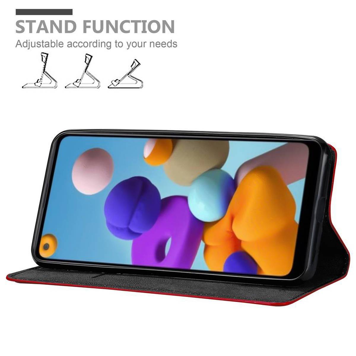 Cadorabo Hülle für Samsung Galaxy A21 Schutz Hülle in Rot Handyhülle Etui Case Cover Magnetverschluss