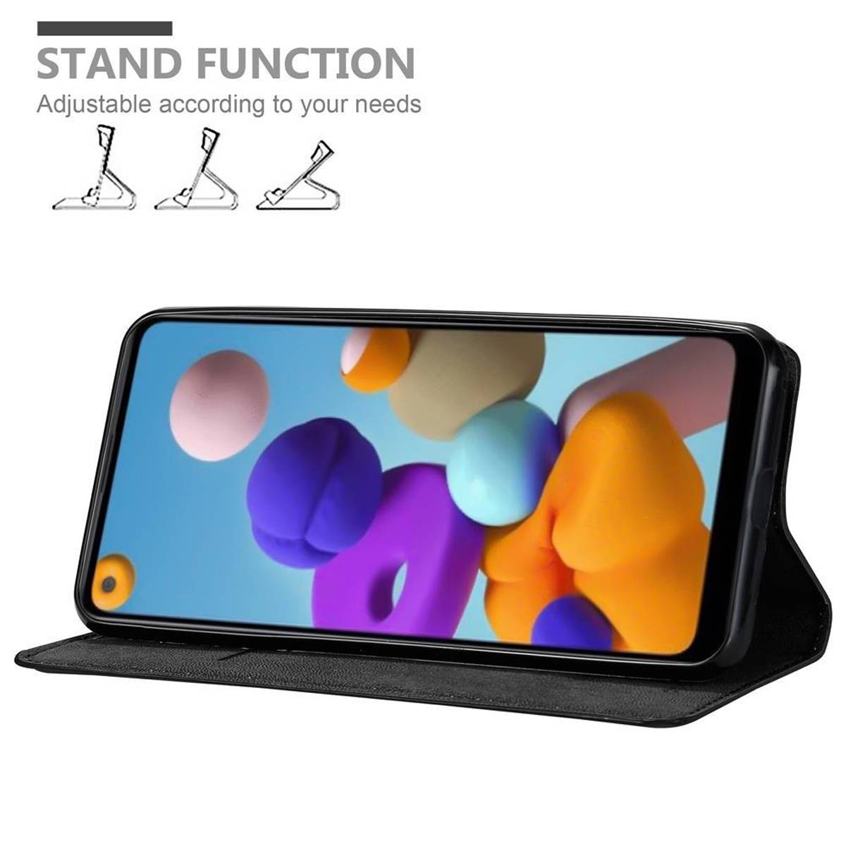 Cadorabo Hülle für Samsung Galaxy A21 Schutz Hülle in Schwarz Handyhülle Etui Case Cover Magnetverschluss