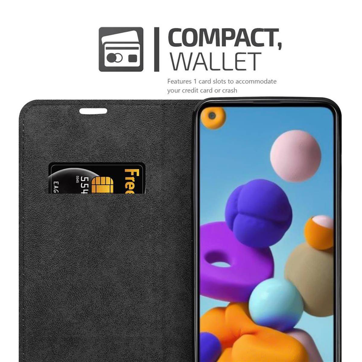 Cadorabo Hülle für Samsung Galaxy A21 Schutz Hülle in Schwarz Handyhülle Etui Case Cover Magnetverschluss