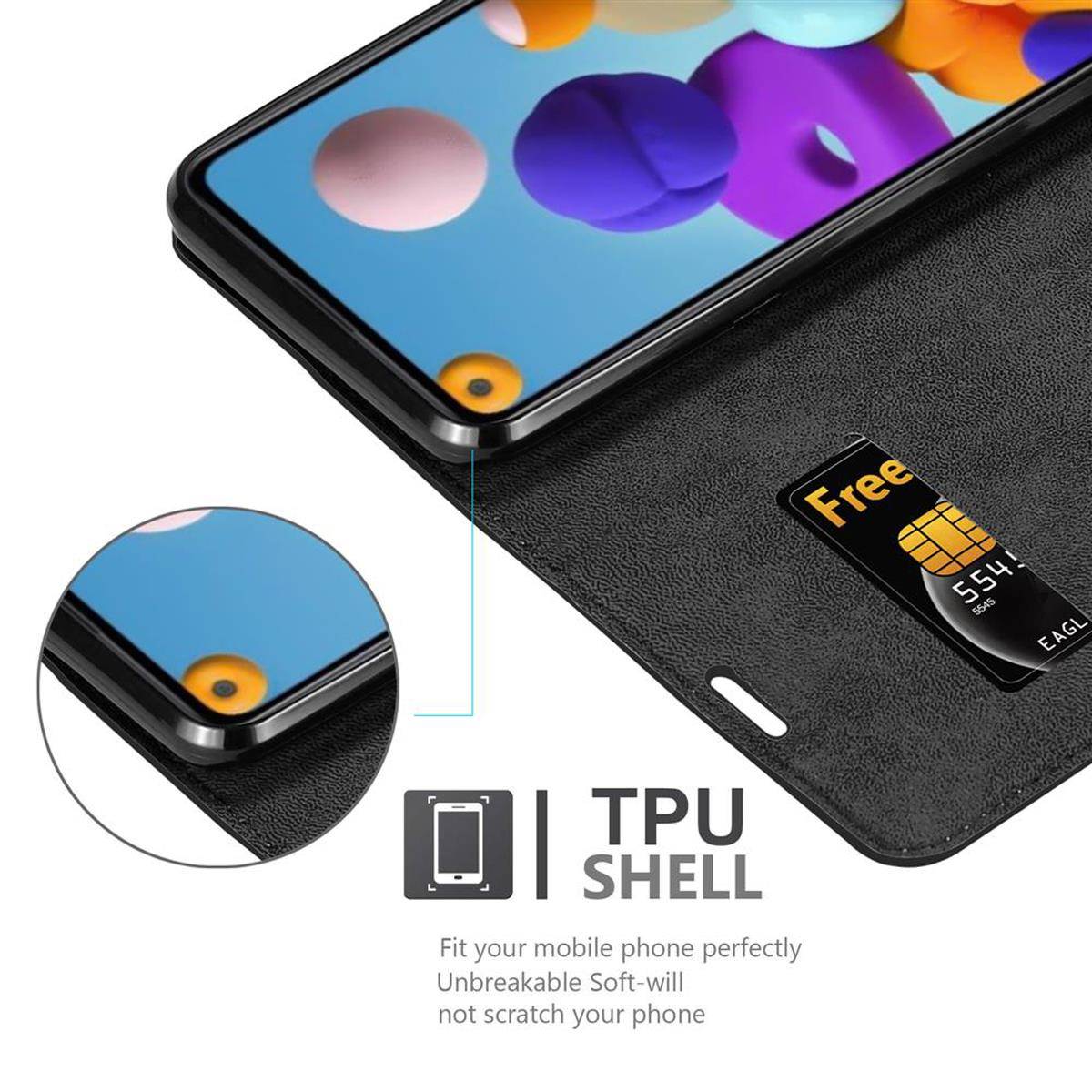 Cadorabo Hülle für Samsung Galaxy A21 Schutz Hülle in Schwarz Handyhülle Etui Case Cover Magnetverschluss