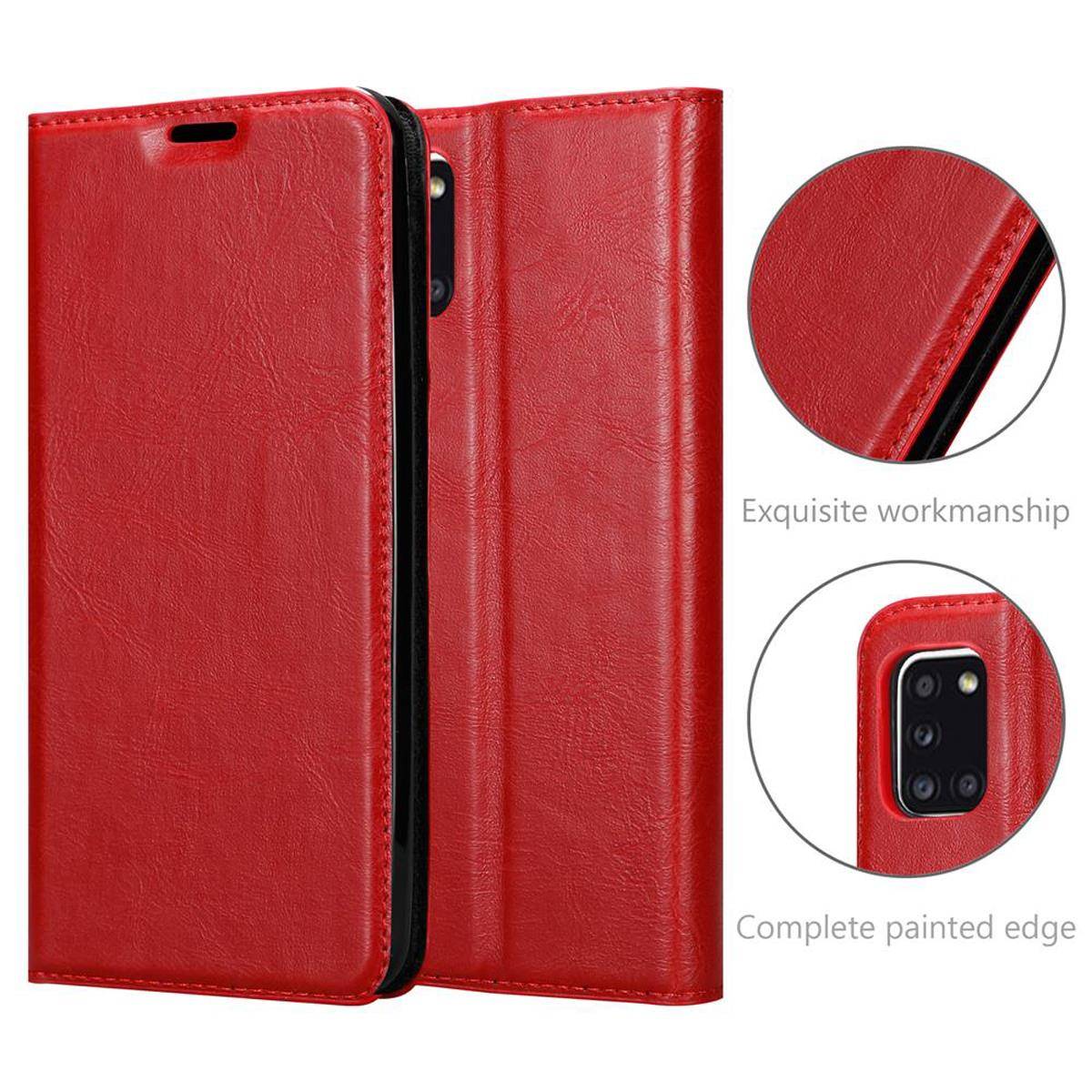 Cadorabo Hülle für Samsung Galaxy A31 Schutz Hülle in Rot Handyhülle Etui Case Cover Magnetverschluss