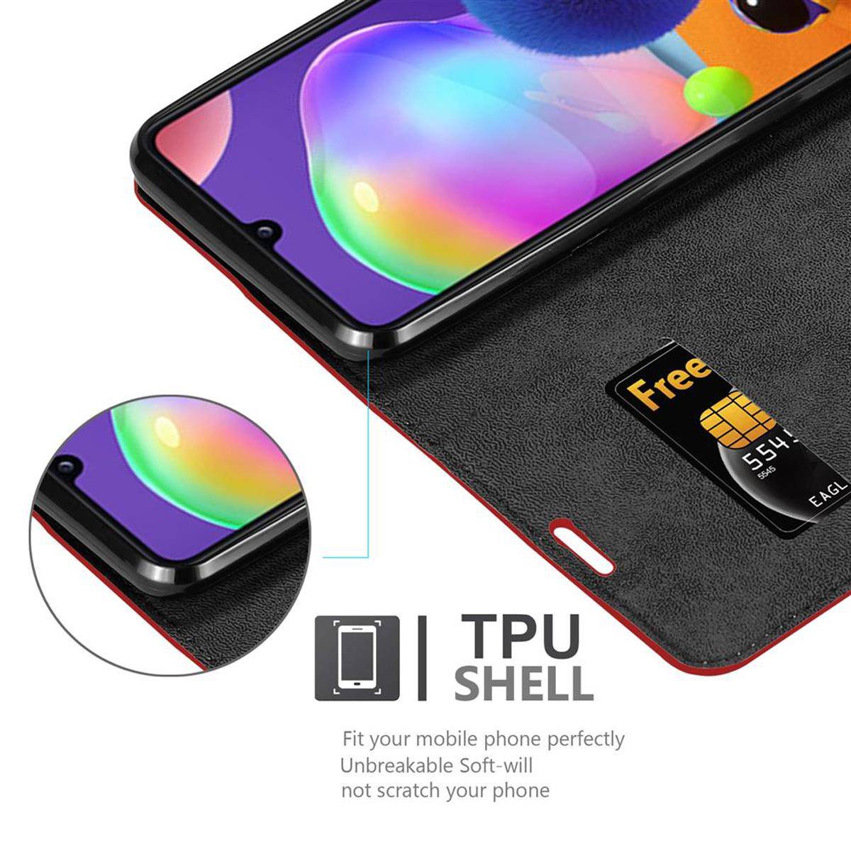 Cadorabo Hülle für Samsung Galaxy A31 Schutz Hülle in Rot Handyhülle Etui Case Cover Magnetverschluss
