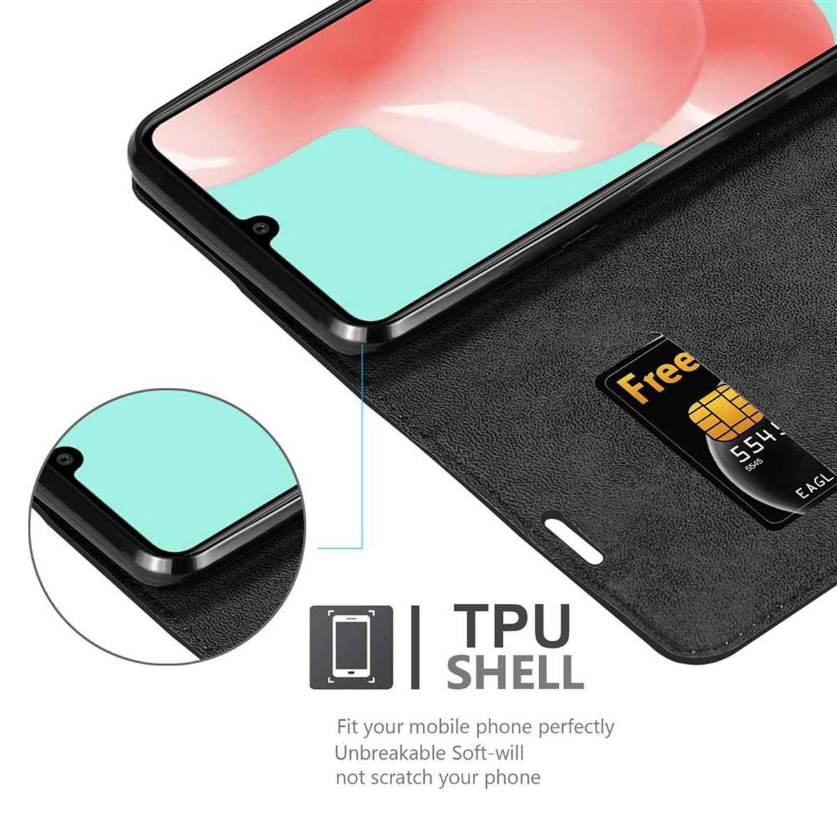 Cadorabo Hülle für Samsung Galaxy A41 Schutz Hülle in Schwarz Handyhülle Etui Case Cover Magnetverschluss
