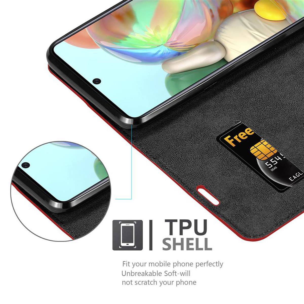 Cadorabo Hülle für Samsung Galaxy A71 5G Schutz Hülle in Rot Handyhülle Etui Case Cover Magnetverschluss