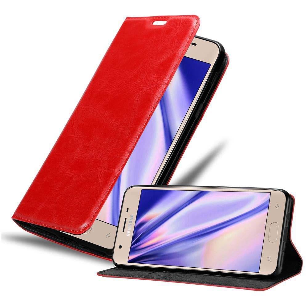 Cadorabo Handy Hülle für Samsung Galaxy J3 2018 Hülle in APFEL ROT , Schutzhülle Tasche case cover mit Kartenfach, Standfunktion, Magnetverschluss