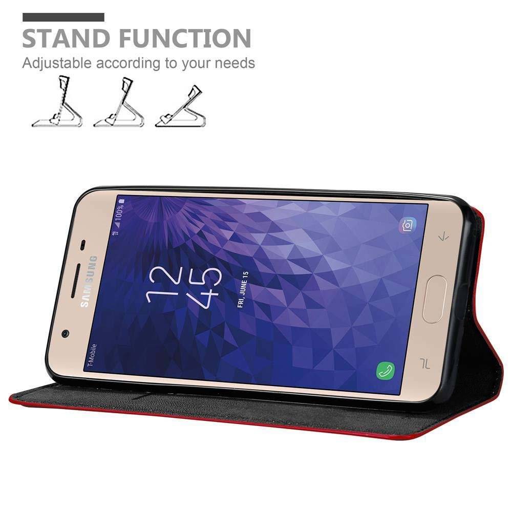 Cadorabo Handy Hülle für Samsung Galaxy J3 2018 Hülle in APFEL ROT , Schutzhülle Tasche case cover mit Kartenfach, Standfunktion, Magnetverschluss