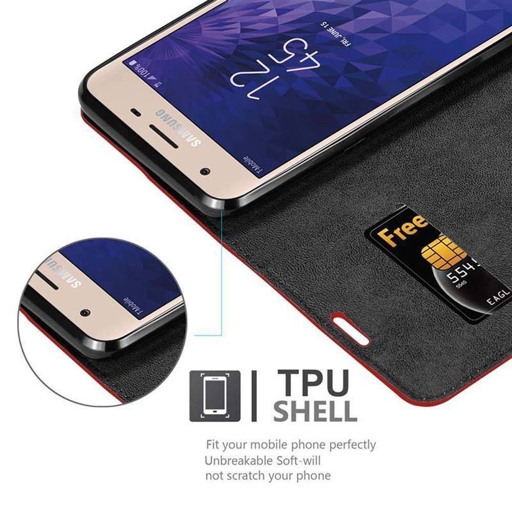 Cadorabo Handy Hülle für Samsung Galaxy J3 2018 Hülle in APFEL ROT , Schutzhülle Tasche case cover mit Kartenfach, Standfunktion, Magnetverschluss