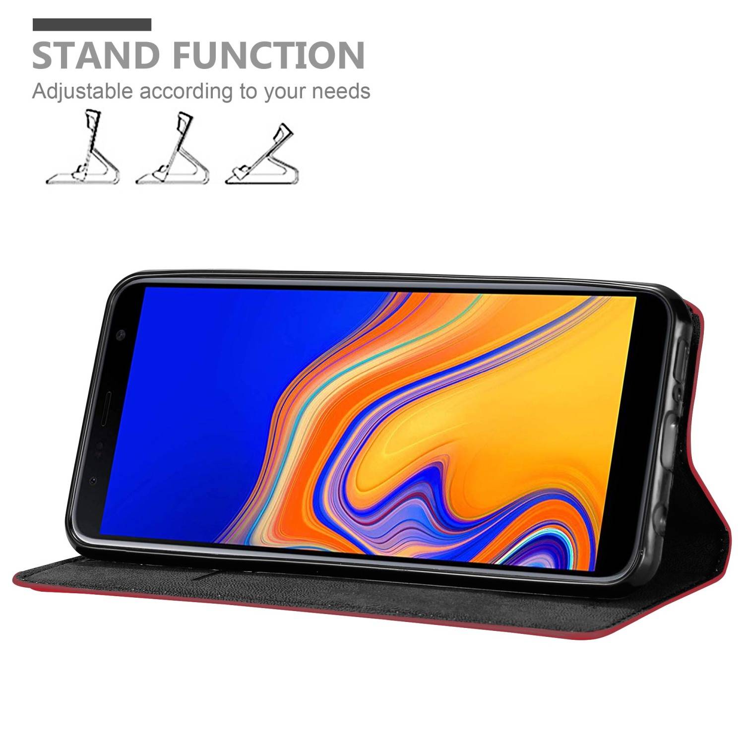 Cadorabo Hülle für Samsung Galaxy J6 PLUS Schutz Hülle in Rot Handyhülle Etui Case Cover Magnetverschluss