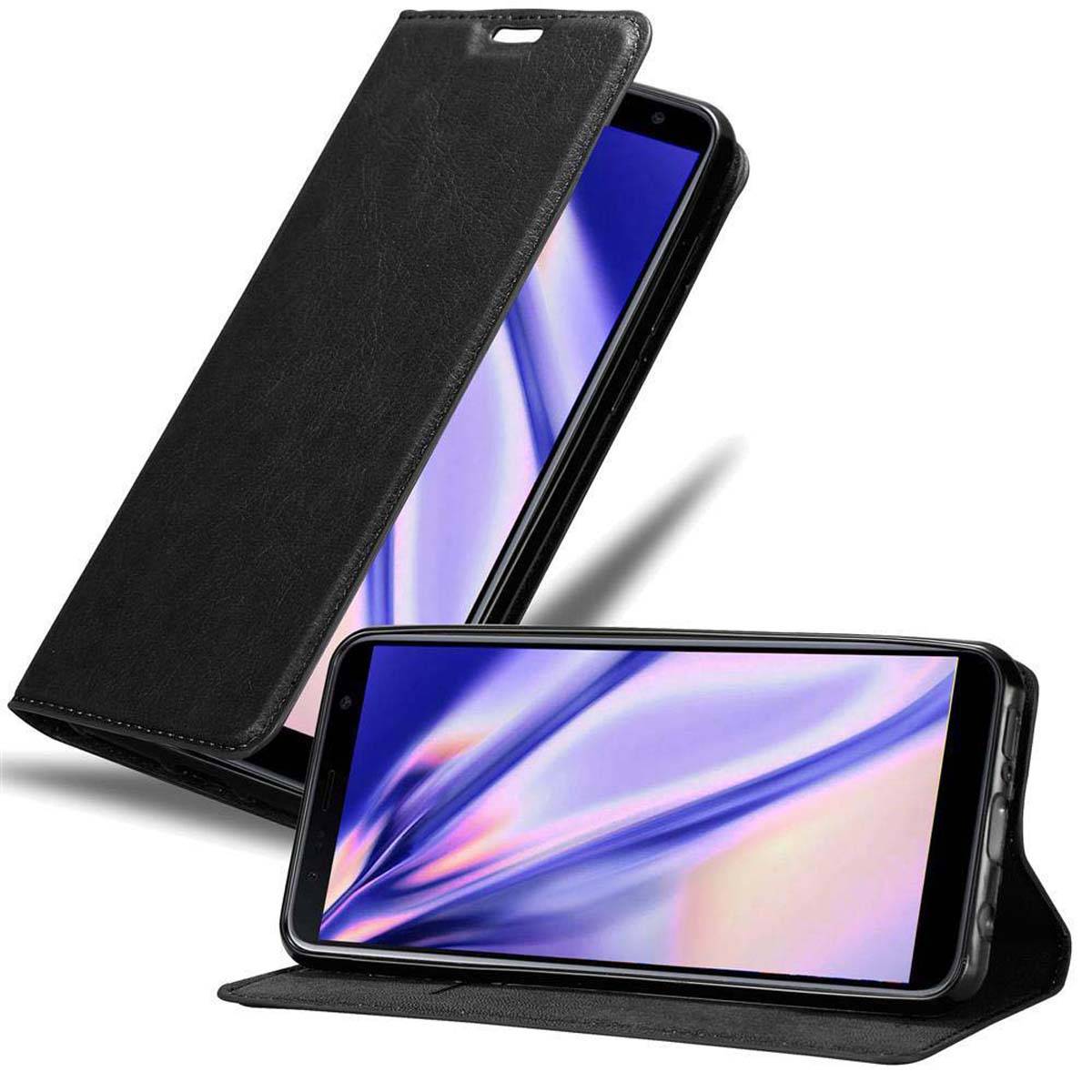 Cadorabo Hülle für Samsung Galaxy J6 PLUS Schutz Hülle in Schwarz Handyhülle Etui Case Cover Magnetverschluss
