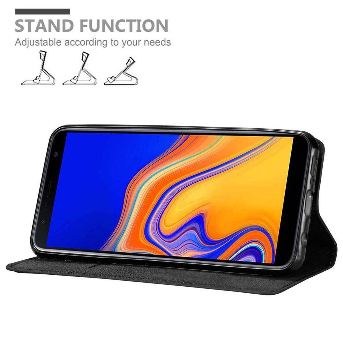Cadorabo Hülle für Samsung Galaxy J6 PLUS Schutz Hülle in Schwarz Handyhülle Etui Case Cover Magnetverschluss