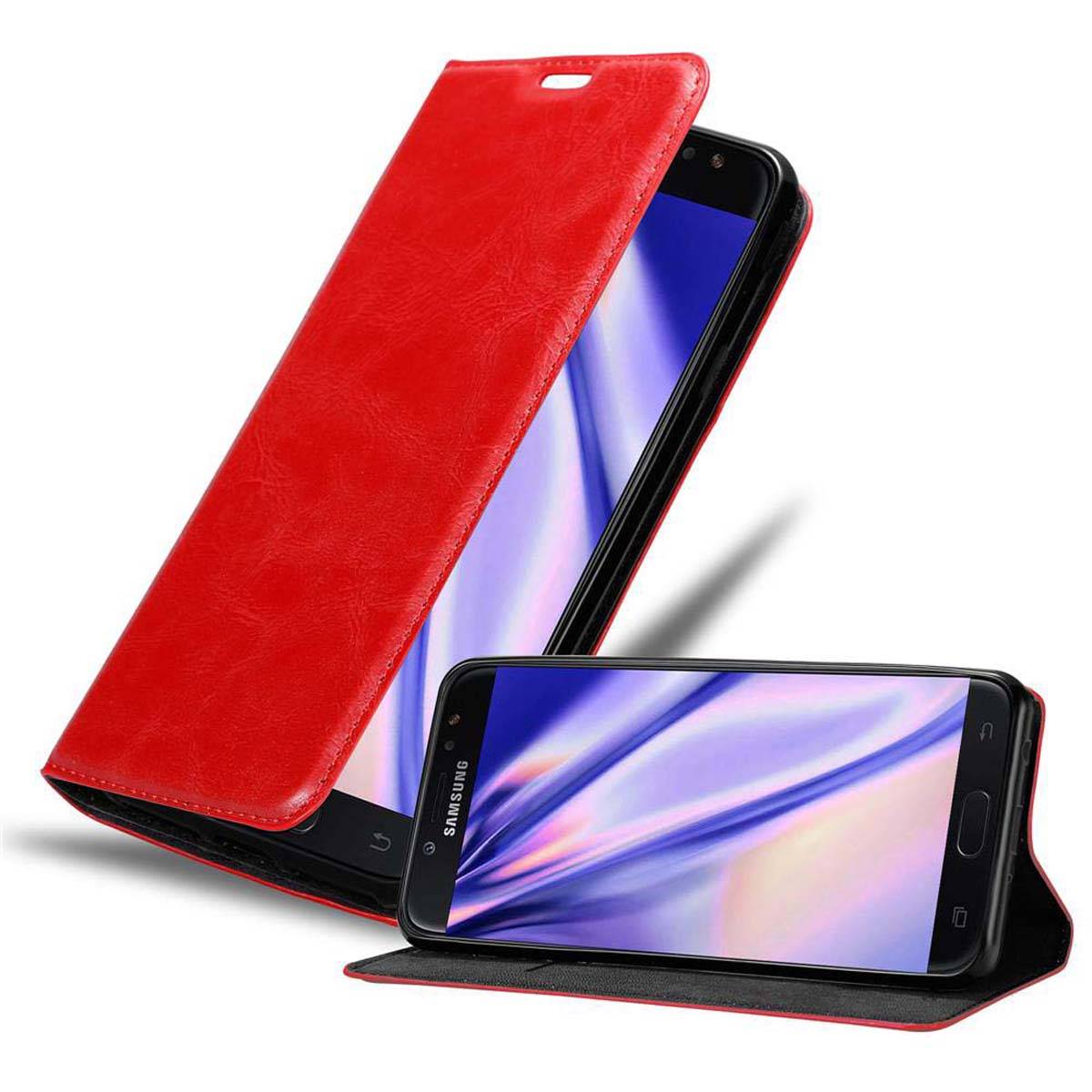 Cadorabo Hülle für Samsung Galaxy J7 2018 Schutz Hülle in Rot Handyhülle Etui Case Cover Magnetverschluss