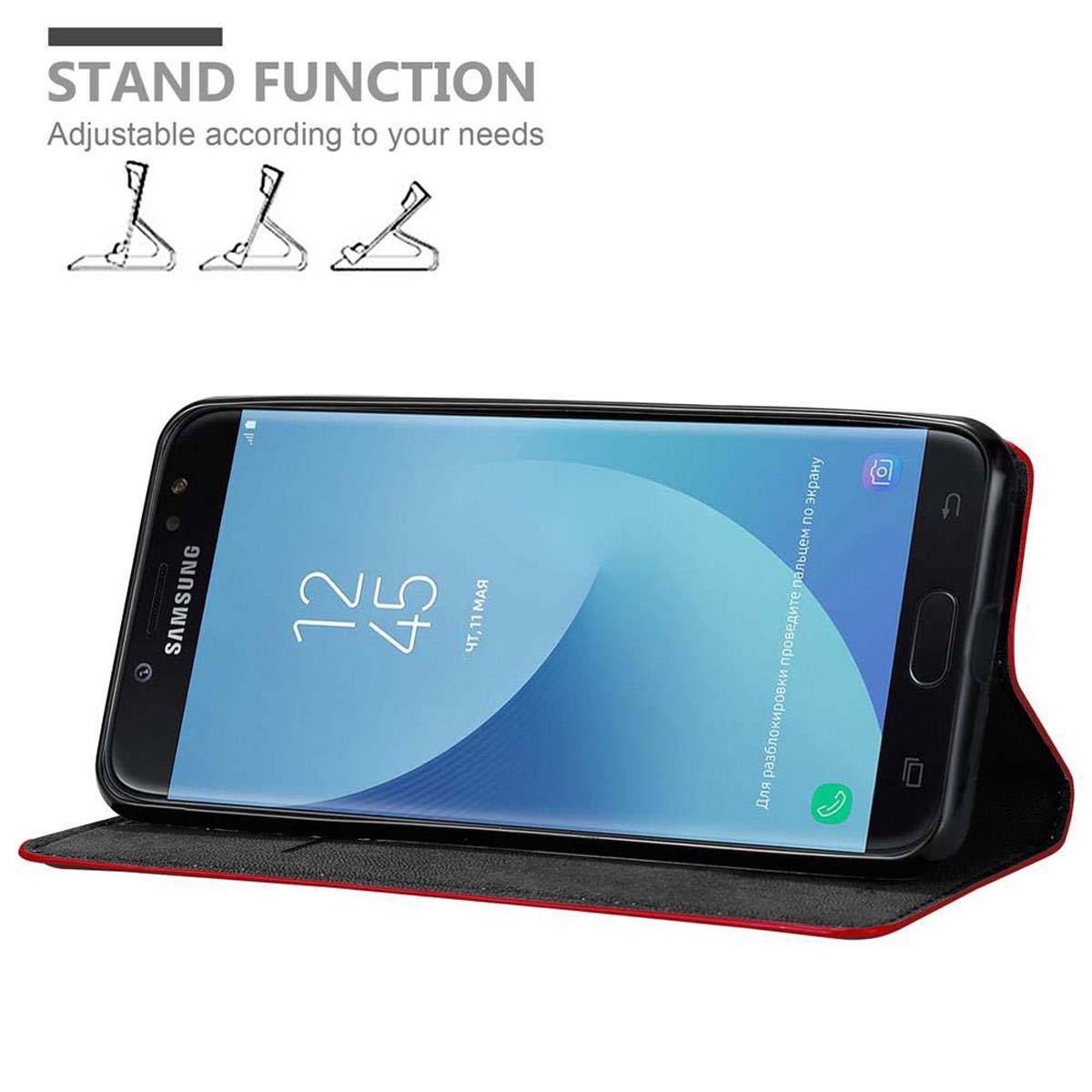 Cadorabo Hülle für Samsung Galaxy J7 2018 Schutz Hülle in Rot Handyhülle Etui Case Cover Magnetverschluss