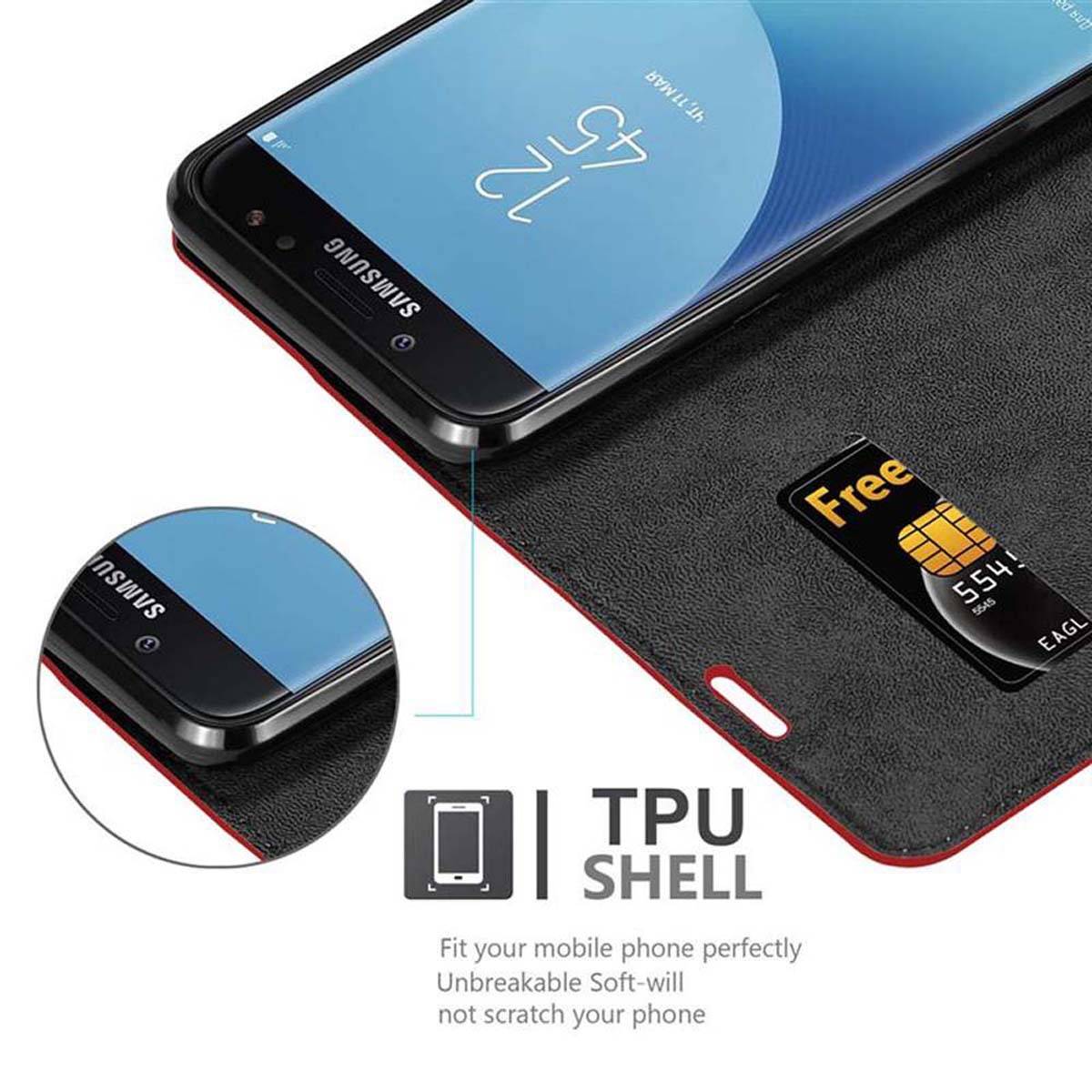 Cadorabo Hülle für Samsung Galaxy J7 2018 Schutz Hülle in Rot Handyhülle Etui Case Cover Magnetverschluss