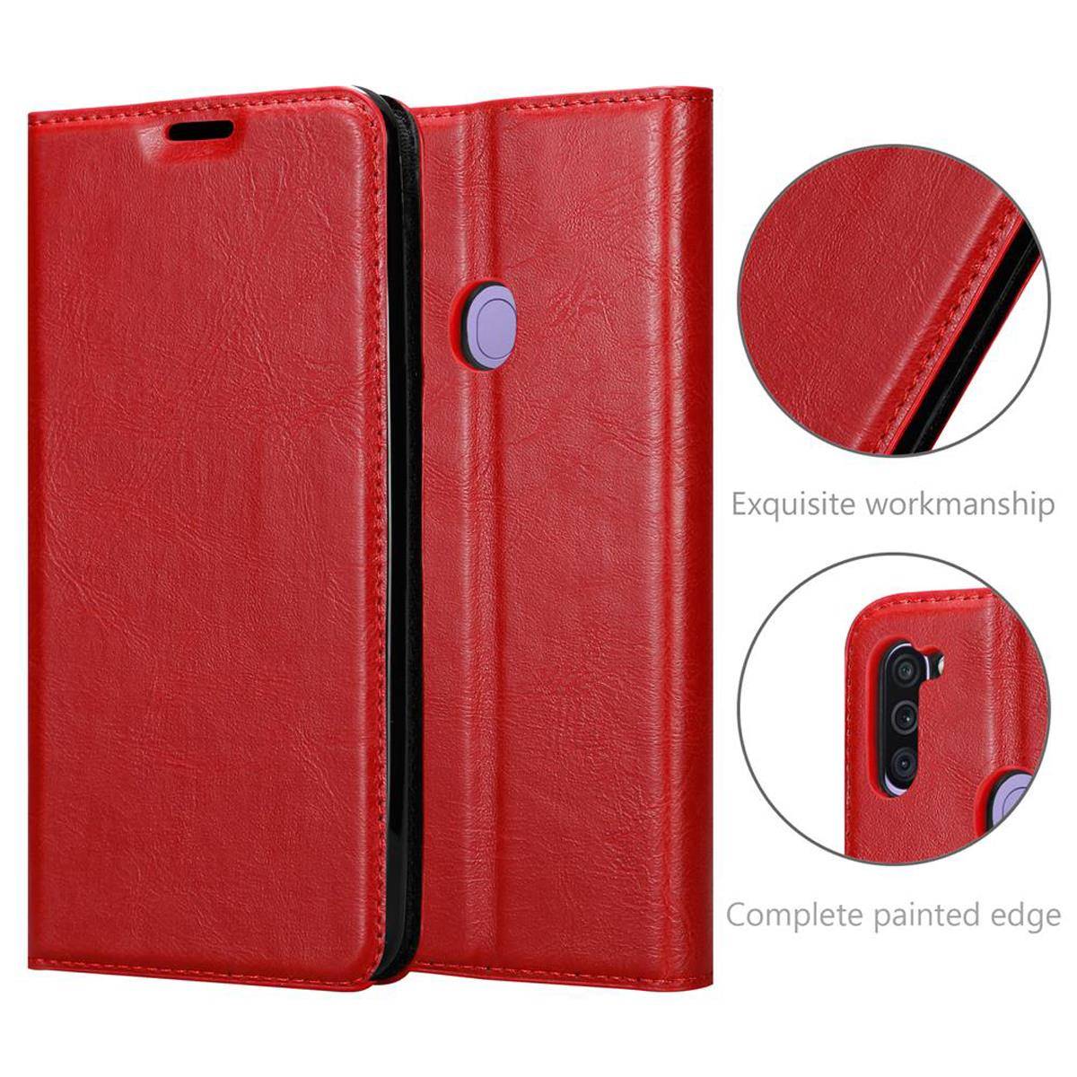 Cadorabo Hülle für Samsung Galaxy A11 / M11 Schutz Hülle in Rot Handyhülle Etui Case Cover Magnetverschluss